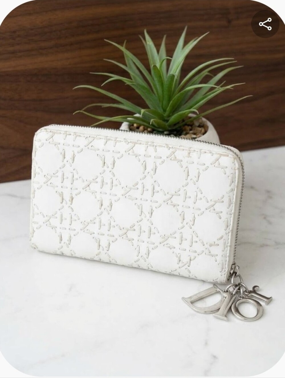 Christian Dior Lady Dior Zip Around Wallet Cannage Quilting White Lambskin